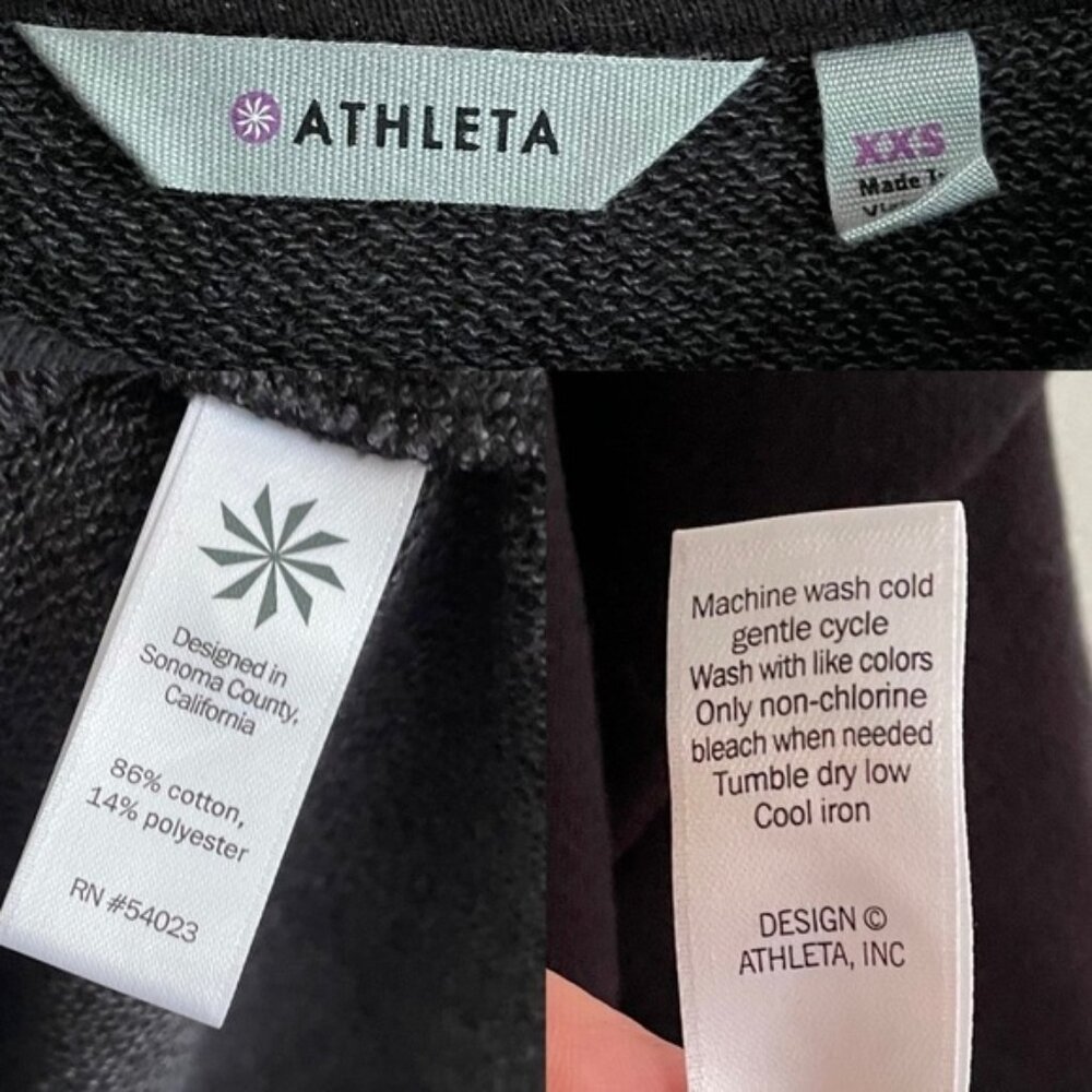 ATHLETA Cityscape Cotton Crew Neck Sweatshirt Zippers High Low Hem Black XXS - Picture 5 of 8